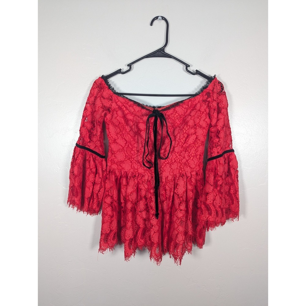 Alexis Top Women's XS Grace Lace Bell‎ Sleeve Off Shoulder Red Halter Gabriella